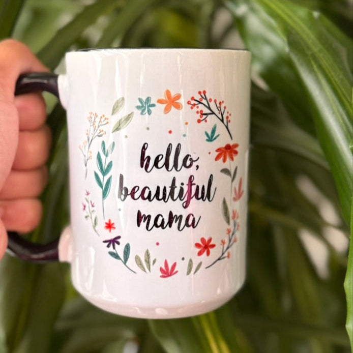 Hello Beautiful Mama – 15 oz Ceramic Mug (Black)