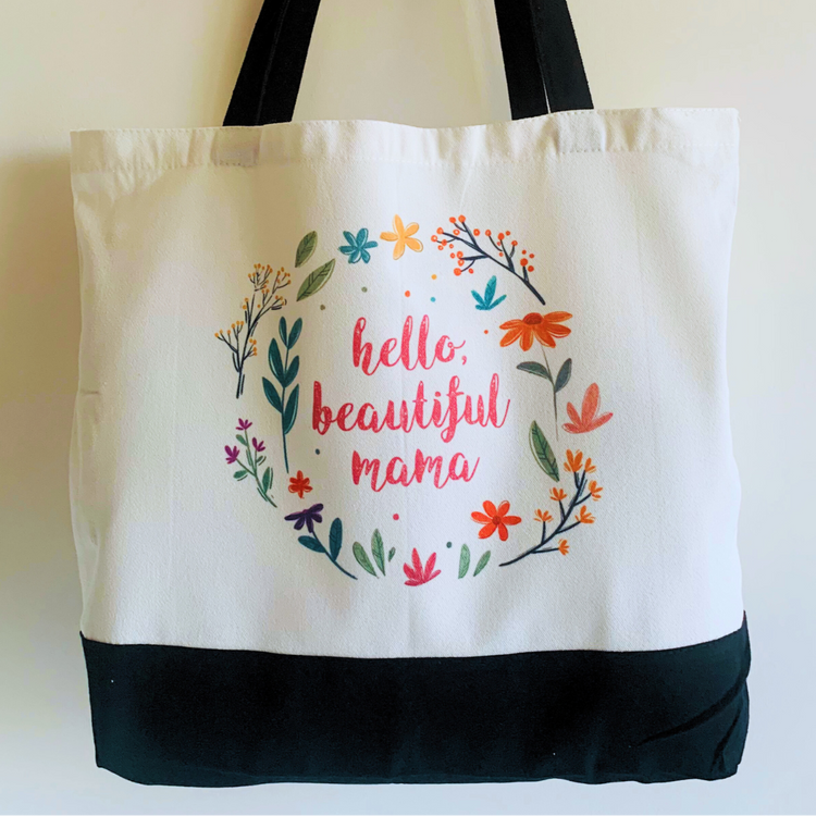 Hello, Beautiful Mama - Spacious, Soft, Everyday Tote in Black & White (Pink)