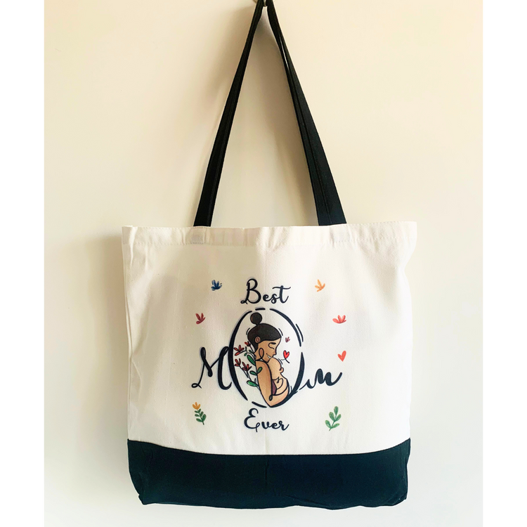 Best Mom Ever - Spacious, Soft, Everyday Tote in Black & White