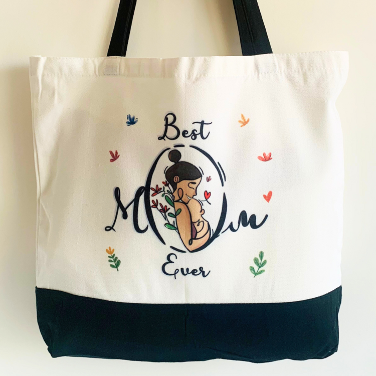 Best Mom Ever - Spacious, Soft, Everyday Tote in Black & White