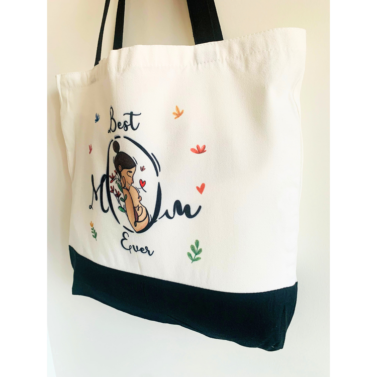 Best Mom Ever - Spacious, Soft, Everyday Tote in Black & White