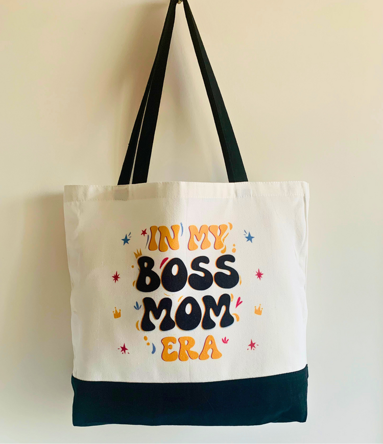 In My Boss Mom Era - Spacious, Soft, Everyday Tote in Black & White