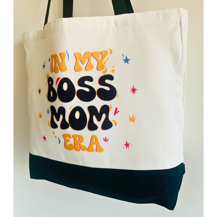 In My Boss Mom Era - Spacious, Soft, Everyday Tote in Black & White