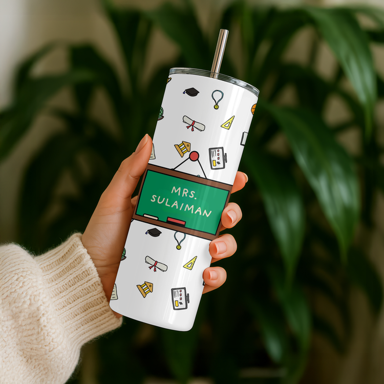 Chalk Board – 20 oz Lightweight Stainless Steel Tumbler (Customizable Name & Title)