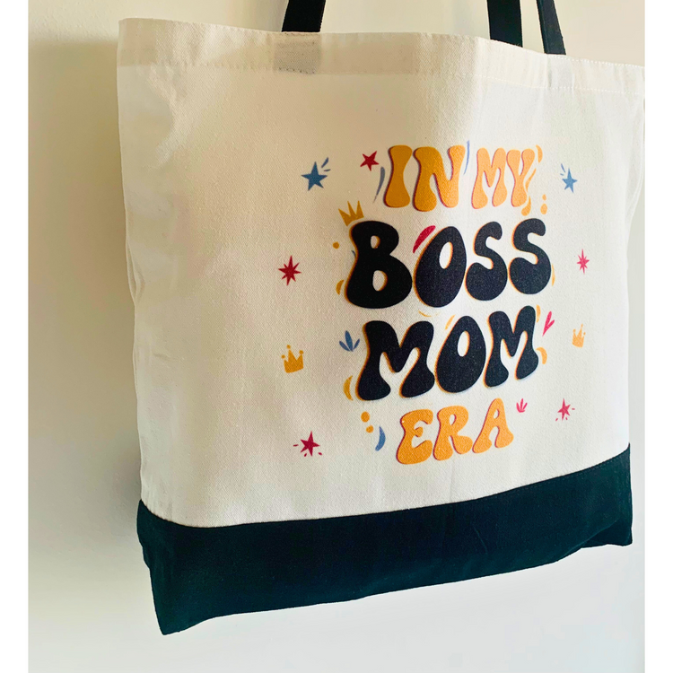 In My Boss Mom Era - Spacious, Soft, Everyday Tote in Black & White