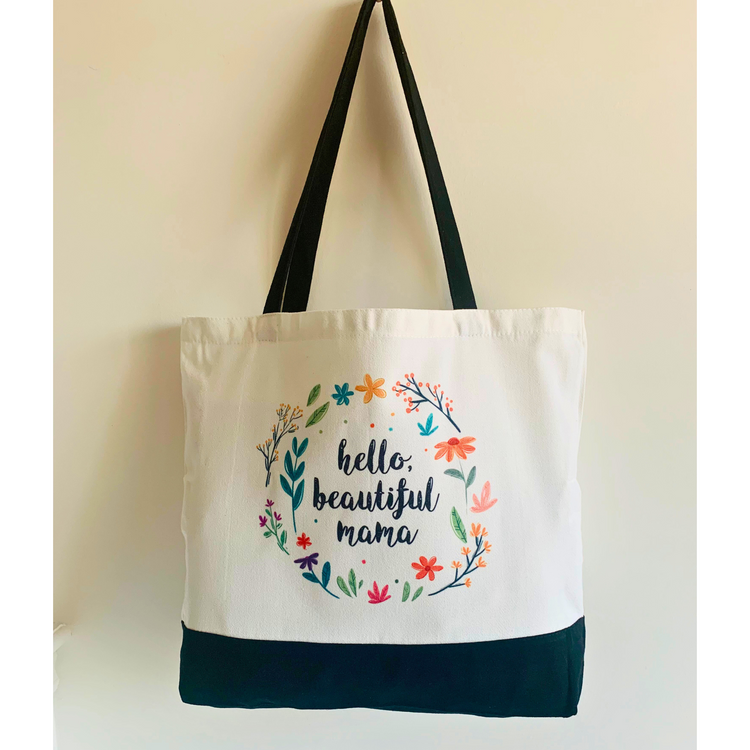 Hello, Beautiful Mama - Spacious, Soft, Everyday Tote in Black & White (Black)