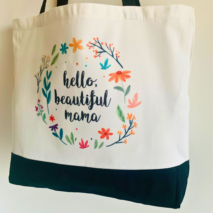 Hello, Beautiful Mama - Spacious, Soft, Everyday Tote in Black & White (Black)