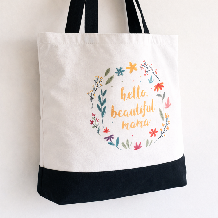 Hello, Beautiful Mama - Spacious, Soft, Everyday Tote in Black & White (Yellow)