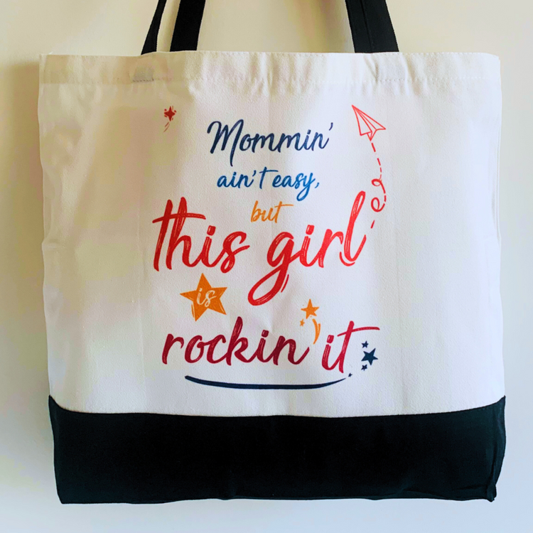 Mommin' Ain't Easy - Spacious, Soft, Everyday Tote in Black & White