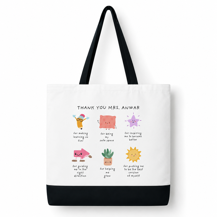 Thank You For Helping Me Grow - Spacious, Soft, Everyday Tote in Black & White (Customizable Name & Title)