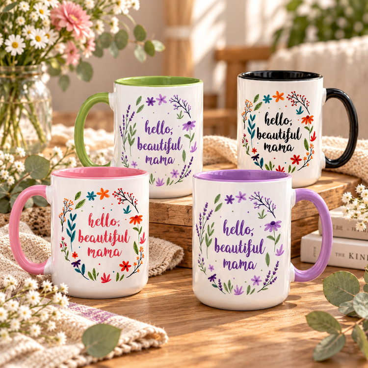 Hello Beautiful Mama – 15 oz Ceramic Mug in 4 Colours