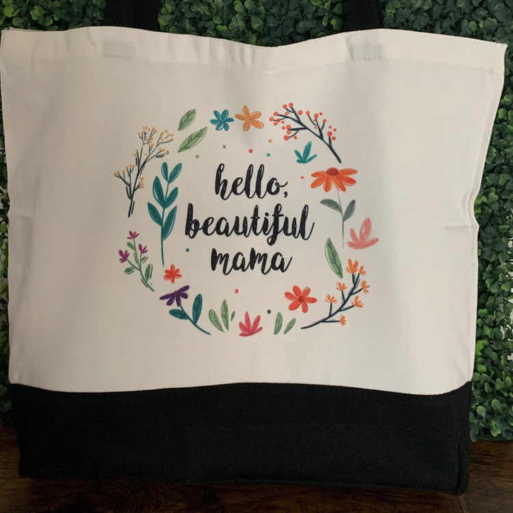 Hello, Beautiful Mama - Spacious, Soft, Everyday Tote in Black & White (Black)