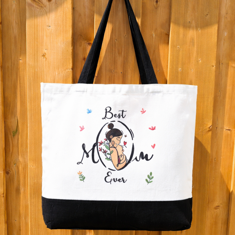 Best Mom Ever (Style B) - Spacious, Soft, Everyday Tote in Black & White