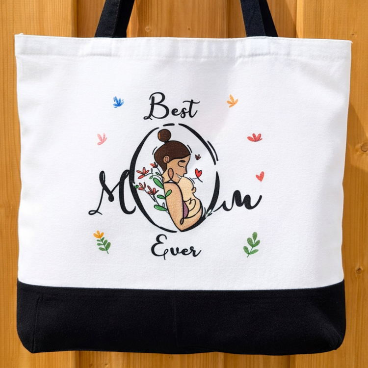 Best Mom Ever (Style B) - Spacious, Soft, Everyday Tote in Black & White
