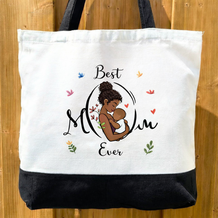 Best Mom Ever (Style A) - Spacious, Soft, Everyday Tote in Black & White