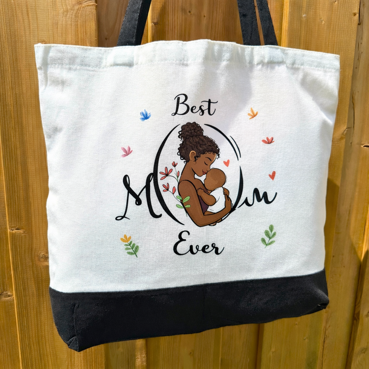 Best Mom Ever (Style A) - Spacious, Soft, Everyday Tote in Black & White