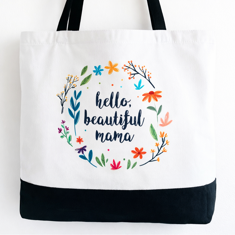 Hello, Beautiful Mama - Spacious, Soft, Everyday Tote in Black & White (Black)