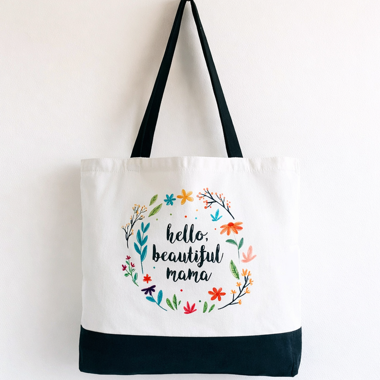Hello, Beautiful Mama - Spacious, Soft, Everyday Tote in Black & White (Black)