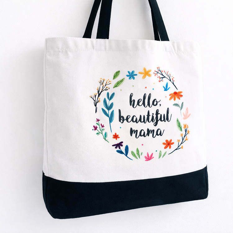 Hello, Beautiful Mama - Spacious, Soft, Everyday Tote in Black & White (Black)