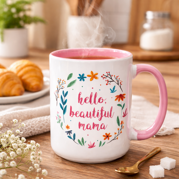 Hello Beautiful Mama – 15 oz Ceramic Mug (Pink)