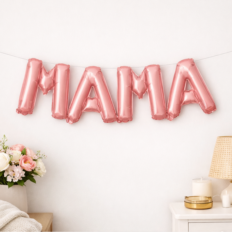 MAMA Balloon Banner – Pearl Pink Hanging Foil Letter Set