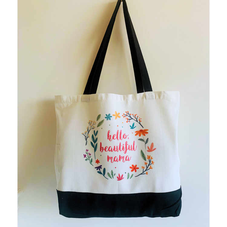 Hello, Beautiful Mama - Spacious, Soft, Everyday Tote in Black & White (Pink)