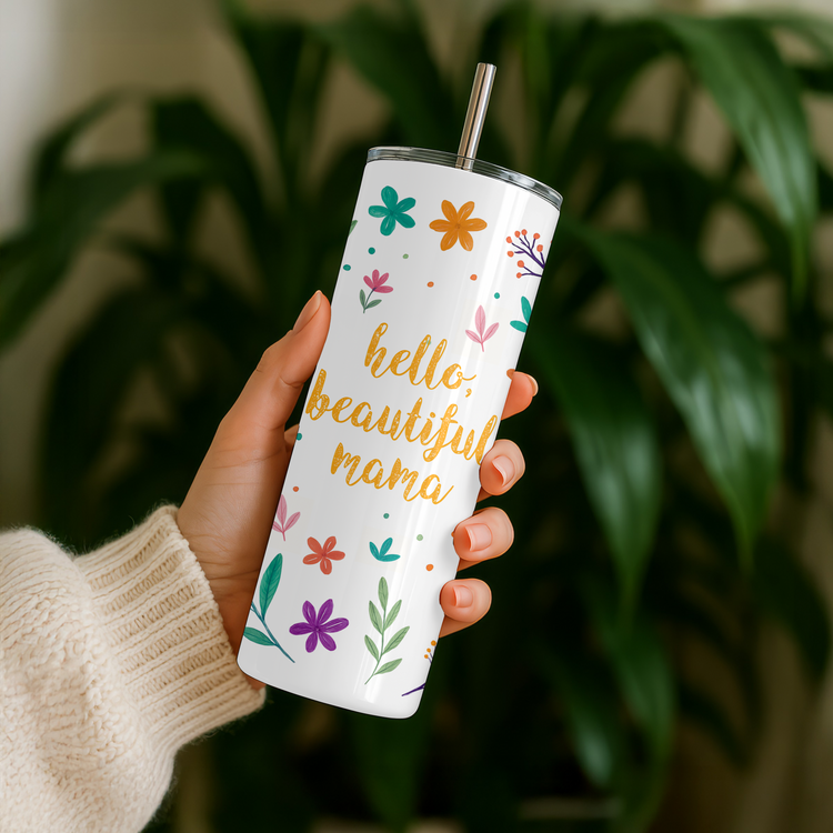 Hello Beautiful Mama – 20 oz Lightweight Stainless Steel Tumbler (Yellow)
