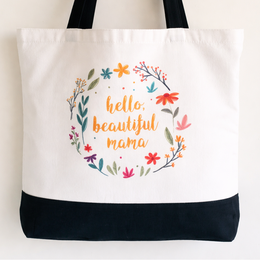 Hello, Beautiful Mama - Spacious, Soft, Everyday Tote in Black & White (Yellow)