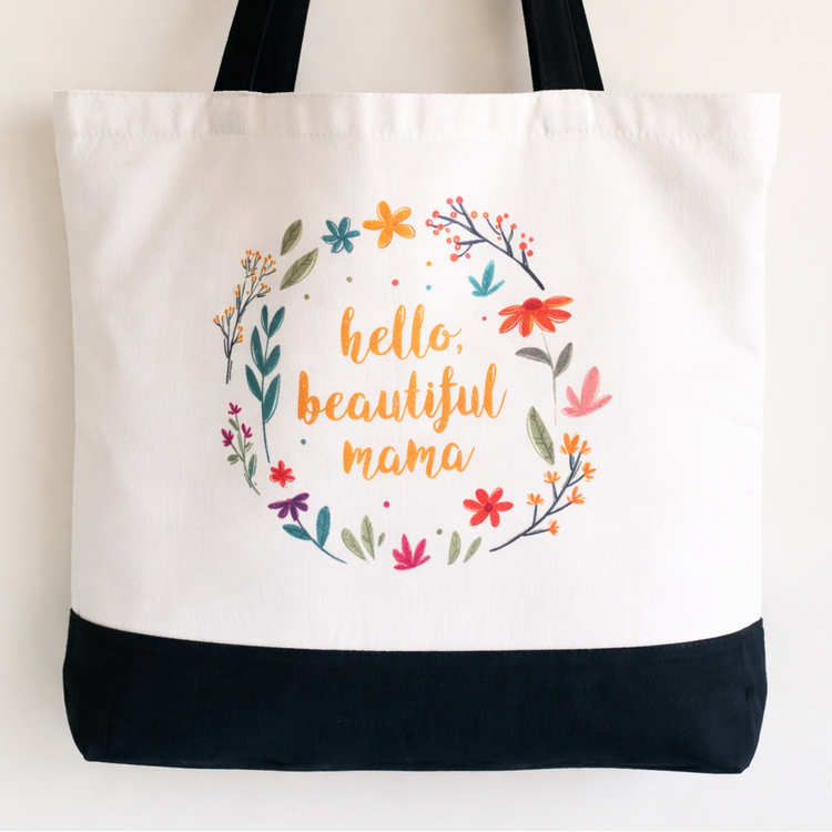 Hello, Beautiful Mama - Spacious, Soft, Everyday Tote in Black & White (Yellow)