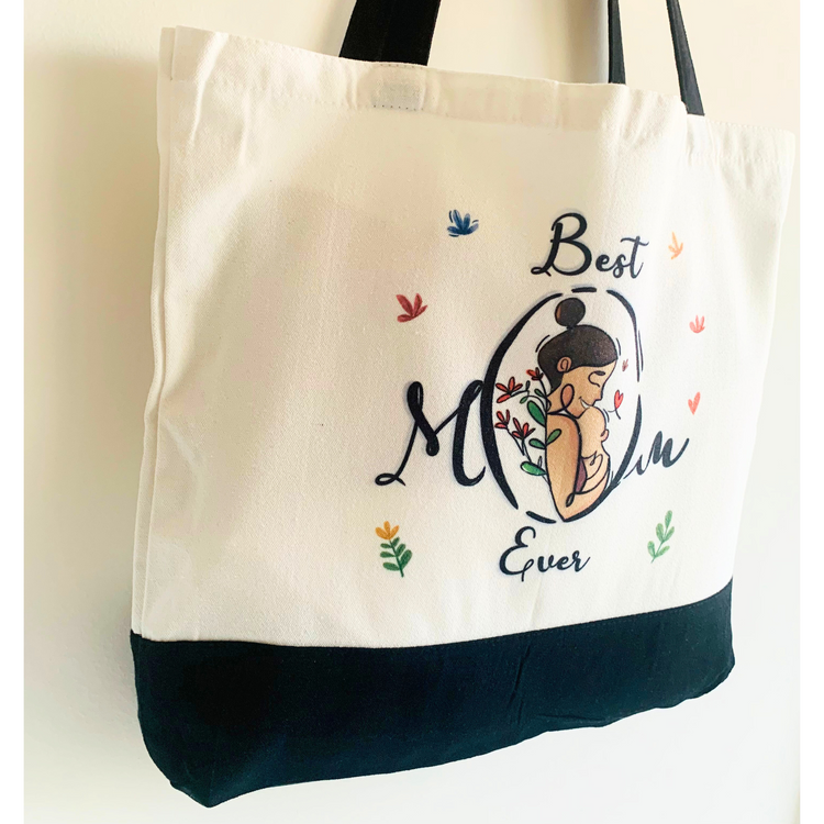 Best Mom Ever - Spacious, Soft, Everyday Tote in Black & White