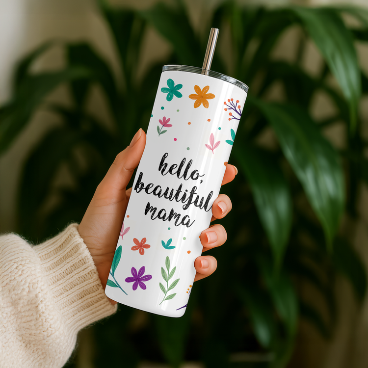 Hello Beautiful Mama – 20 oz Lightweight Stainless Steel Tumbler (Black)