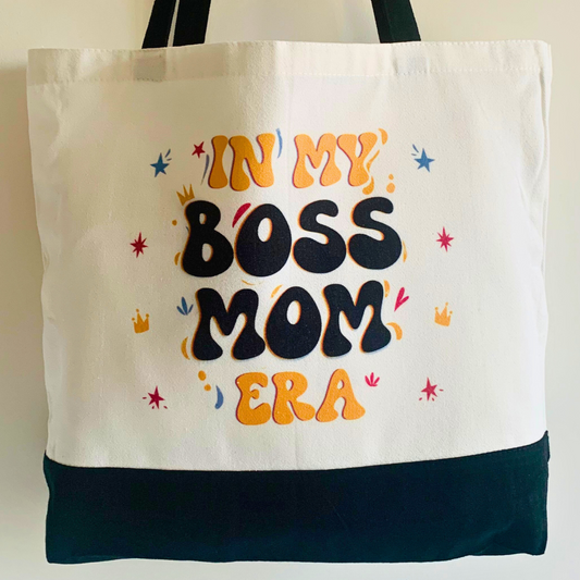 In My Boss Mom Era - Spacious, Soft, Everyday Tote in Black & White