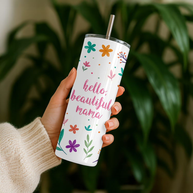 Hello Beautiful Mama – 20 oz Lightweight Stainless Steel Tumbler (Pink)