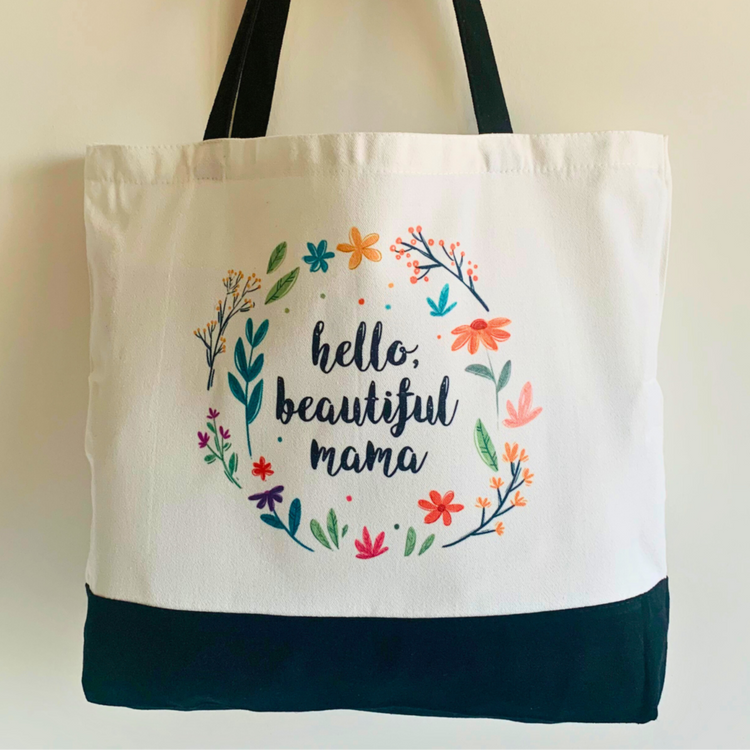 Hello, Beautiful Mama - Spacious, Soft, Everyday Tote in Black & White (Black)