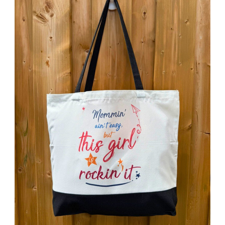 Mommin' Ain't Easy - Spacious, Soft, Everyday Tote in Black & White