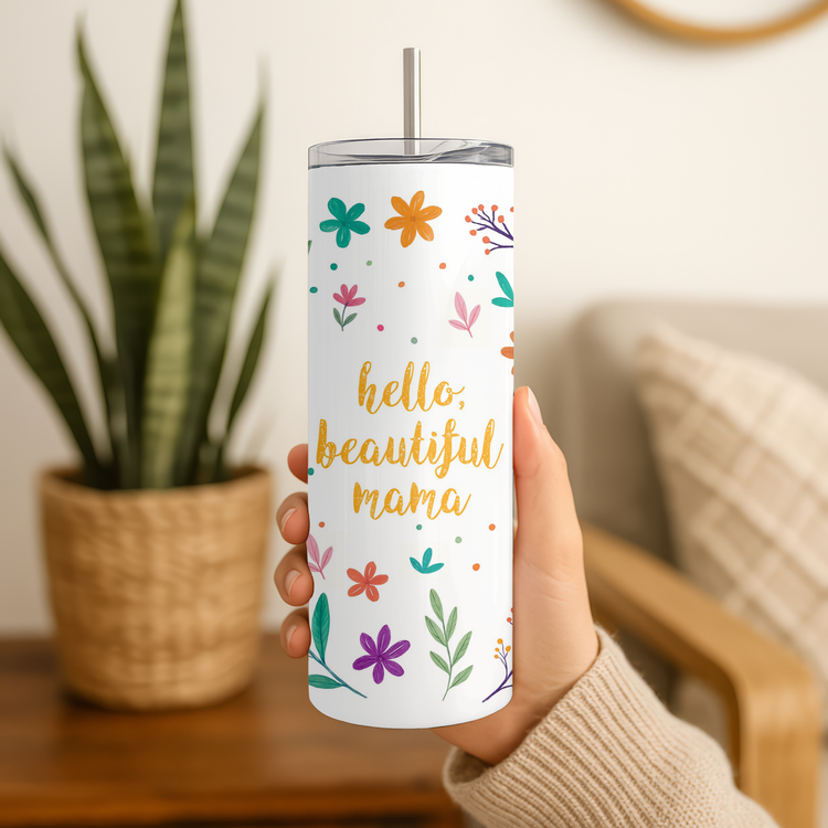 Hello Beautiful Mama – 20 oz Lightweight Stainless Steel Tumbler (Yellow)