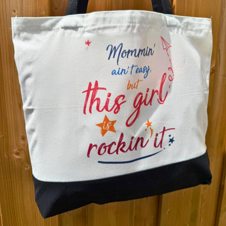 Mommin' Ain't Easy - Spacious, Soft, Everyday Tote in Black & White