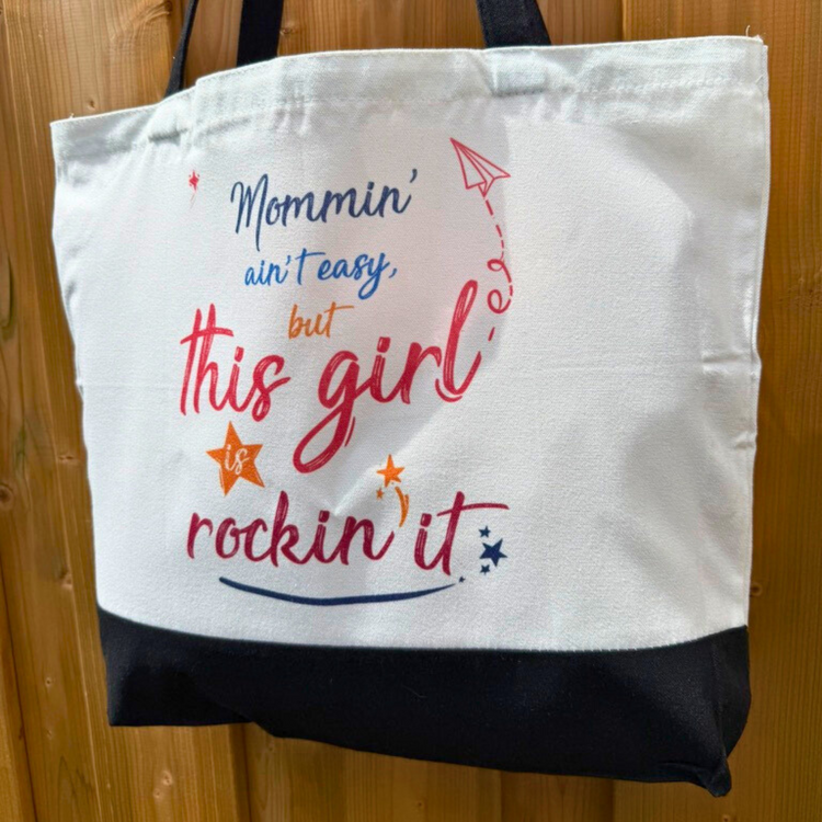 Mommin' Ain't Easy - Spacious, Soft, Everyday Tote in Black & White