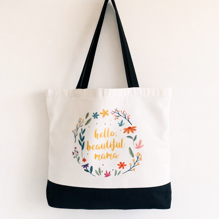 Hello, Beautiful Mama - Spacious, Soft, Everyday Tote in Black & White (Yellow)