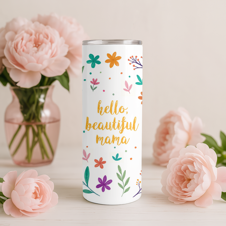 Hello Beautiful Mama – 20 oz Lightweight Stainless Steel Tumbler (Yellow)