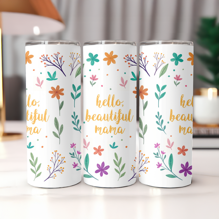 Hello Beautiful Mama – 20 oz Lightweight Stainless Steel Tumbler (Yellow)
