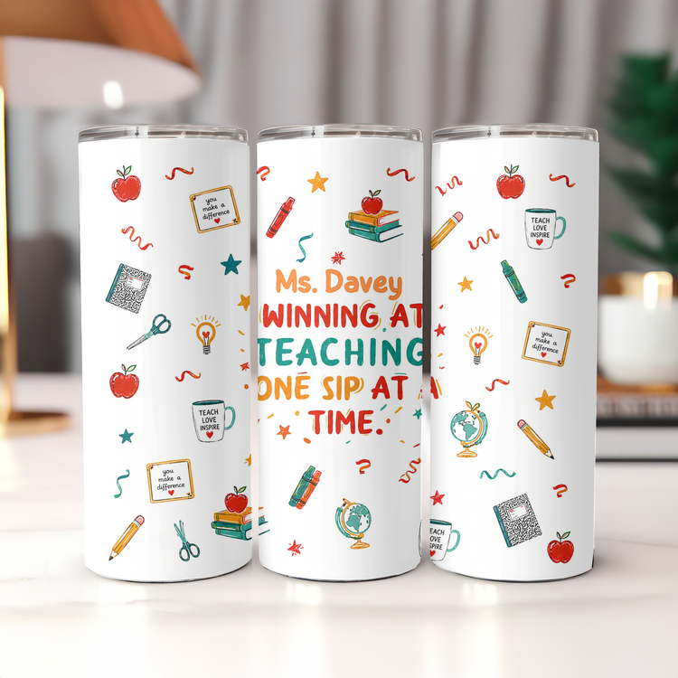 Winning at Teaching – 20 oz Lightweight Stainless Steel Tumbler (Customizable Name & Title)
