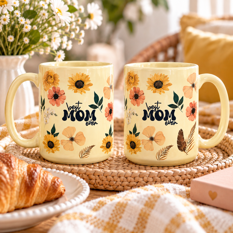 Best Mom Ever 🌼 15 oz Buttery Yellow Ceramic Mug