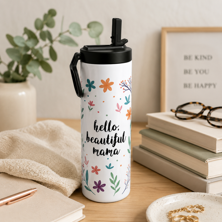 Hello Beautiful Mama - 20 oz Stainless Steel Water Bottle (3 Colors)
