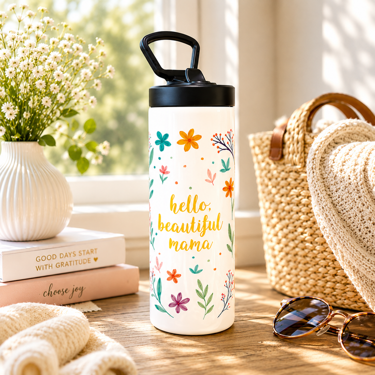 Hello Beautiful Mama - 20 oz Stainless Steel Water Bottle (3 Colors)