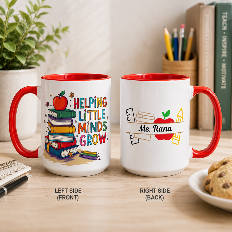 Helping Little Minds Grow – 15 oz Ceramic Mug (Customizable Name & Title)
