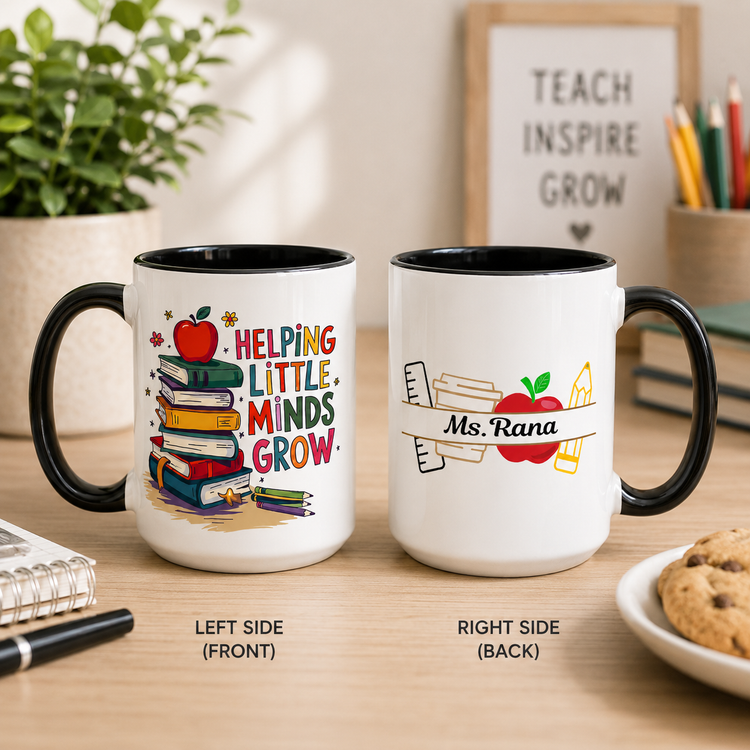 Helping Little Minds Grow – 15 oz Ceramic Mug (Customizable Name & Title)