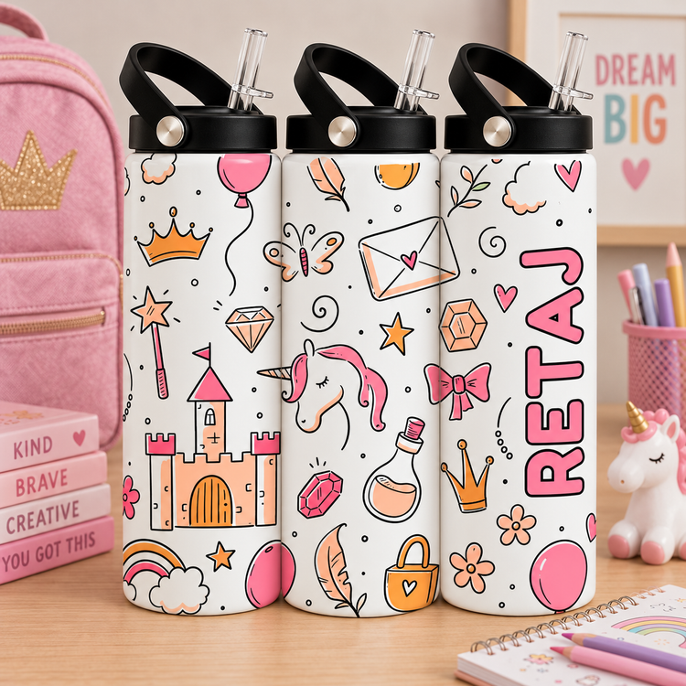 Personalized Kids 20 oz Water Bottle | Stainless Steel | Custom Name | Fun Designs for Kids
