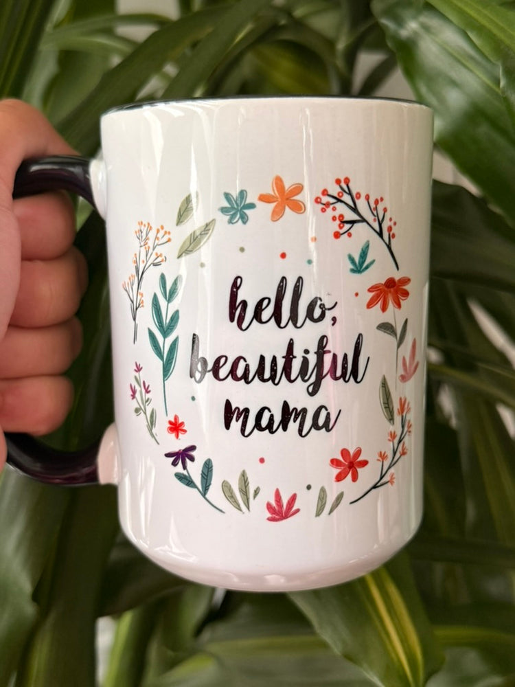 Hello Beautiful Mama – 15 oz Ceramic Mug (Black)