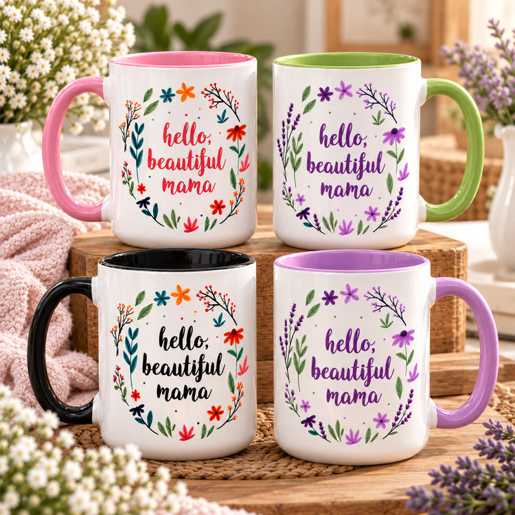 Hello Beautiful Mama – 15 oz Ceramic Mug in 4 Colours